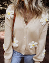 Flower Dropped Shoulder Long Sleeve Cardigan