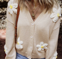 Flower Dropped Shoulder Long Sleeve Cardigan