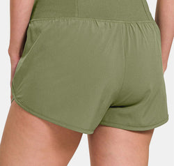 Zenana High-Waisted Zippered Back Pocket Active Shorts