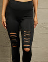 Double Take Wide Waistband Distressed Slim Fit Leggings