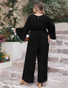 Plus Size V-Neck Long Sleeve Wide Leg Jumpsuit