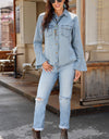 Button Front Flare Sleeve Denim Top