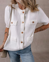 Button Up Round Neck Short Sleeve Knit Top