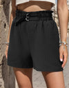 Pocketed Double Buckle High Waist Shorts