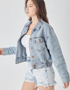 RISEN Full Size Button Down Cropped Denim Jacket