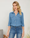 Pocketed Button Up Long Sleeve Denim Shirt