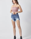 RISEN Raw Hem Asymmetrical Waist Denim Shorts