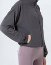 Drawstring Zip Up Dropped Shoulder Active Outerwear