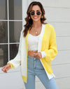 Open Front Contrast Color Balloon Sleeve Cardigan