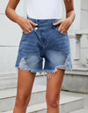 Distressed Raw Hem Asymmetric Waist Denim Shorts