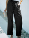 Drawstring Waist Crinkled Wide Leg Pants