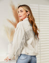 Fringe Detail Dropped Shoulder Denim Jacket