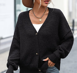 Button-Up Dropped Shoulder Cardigan