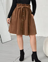 Plus Size Tied Decorative Button Paperbag Waist Skirt