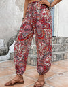 Paisley Print Smocked High-Waist Pants