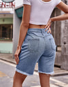 Raw Hem Denim Shorts with Pockets