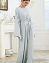 Round Neck Kimono Sleeve Tie Waist Dress