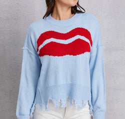 Lip Fringe Round Neck Sweater