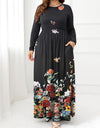 Plus Size Round Neck Maxi Dress with Pockets