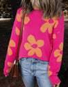 Flower Round Neck Long Sleeve Sweater