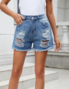 Distressed Raw Hem Denim Shorts