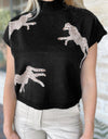 Animal Graphic Mock Neck Cap Sleeve Sweater