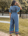 Floral Surplice Flutter Sleeve Jumpsuit