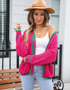 Waffle Knit V-Neck Cardigan with Pocket