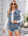 Button Up Cap Sleeve Denim Jacket