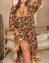 Plus Size Printed V-Neck Balloon Sleeve Dress