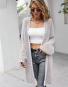 Herringbone Pattern Open Front Longline Fuzzy Cardigan