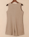 Waffle-Knit Half Button Sleeveless Romper with Pockets