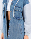 American Bazi Contrast Longline Hooded Denim Jacket