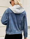 Drawstring Hooded Button Up Denim Jacket