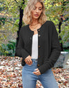 Button Up Round Neck Drop Shoulder Cardigan