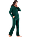 Collared Neck Long Sleeve Loungewear Set with Pockets