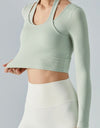 Halter Neck Long Sleeve Cropped Sports Top