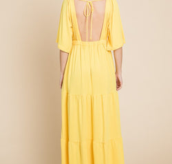 Culture Code Backless Plunge Half Sleeve Tiered Dress