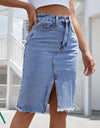 Buttoned Slit Denim Skirt