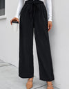 High Waist Ruched Tie Front Wide Leg Pants