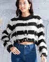 Striped Fringe Round Neck Sweater