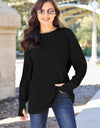 Basic Bae Full Size Ribbed Round Neck Long Sleeve Knit Top