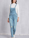 Distressed Washed Denim Overalls with Pockets