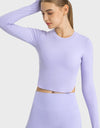 Side Slit Long Sleeve Round Neck Crop Top