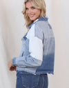 Color Block Distressed Button Up Denim Jacket