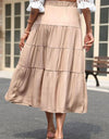 Elastic Waist Tiered Midi Skirt