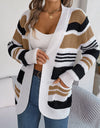 Striped Open Front Long Sleeve Cardigan