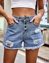 Distressed Button Fly Denim Shorts with Pockets