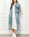 Veveret Full Size Distressed Raw Hem Pearl Detail Button Up Jacket