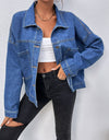 Collared Neck Dropped Shoulder Denim Jacket